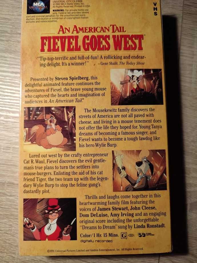 Film dla dzieci, VHS,  Fievel go West , wersja NTSC,   jęz. ang.