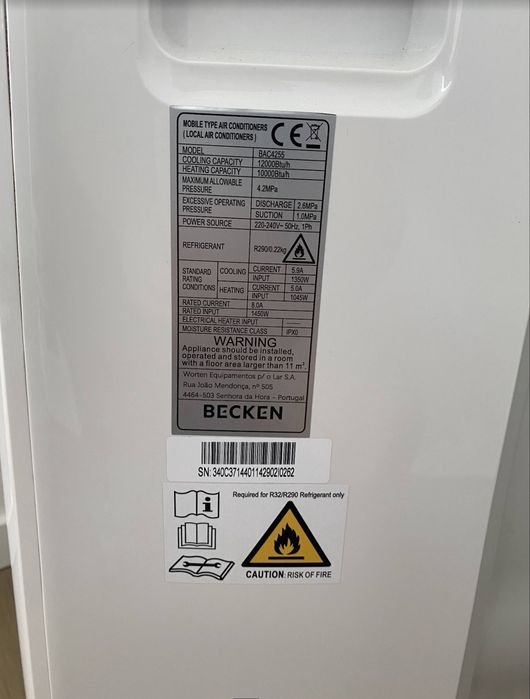 Ar condicionado portátil Becken BAC4255 12.000 BTU – Frio/Quente