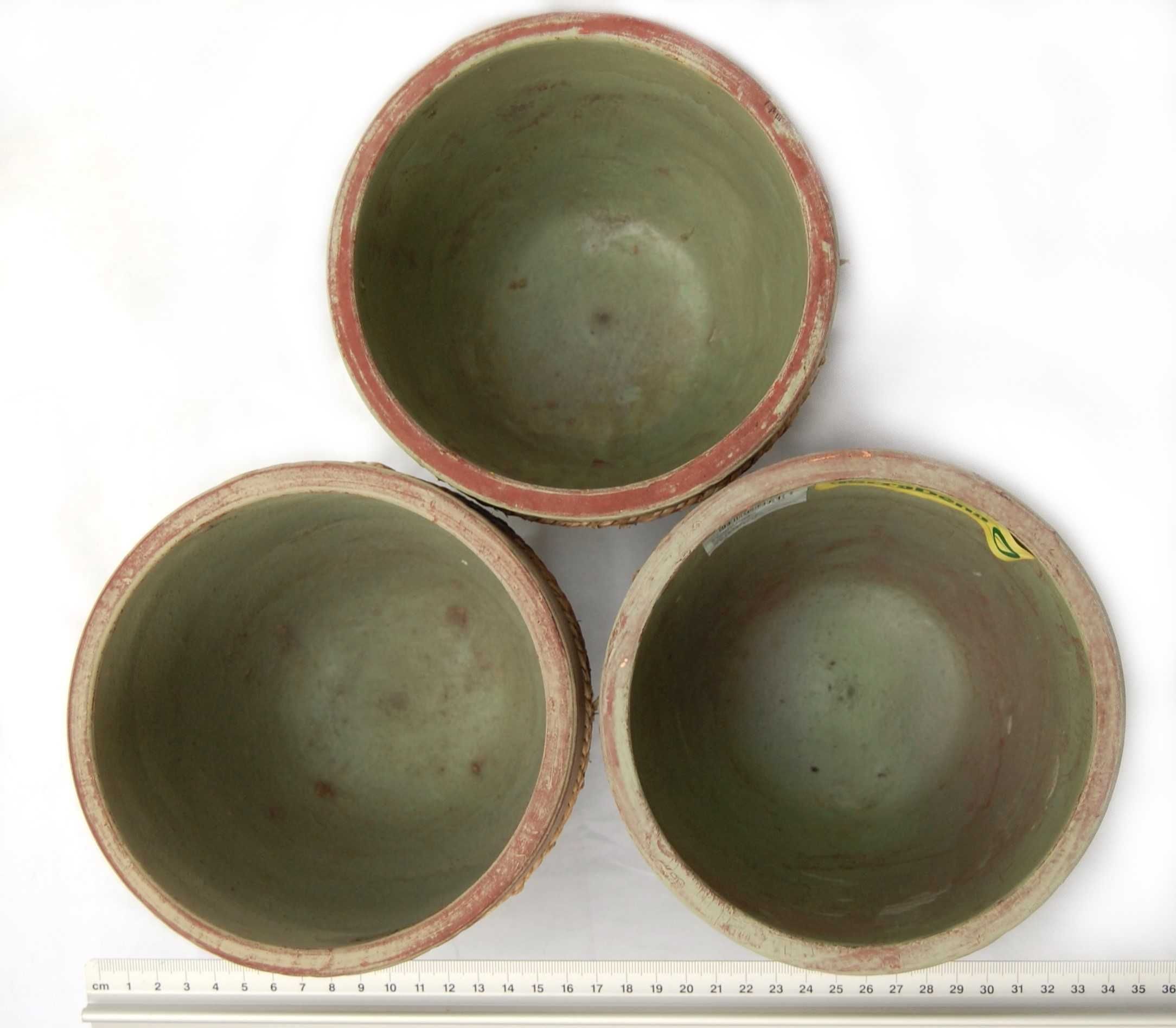 Doniczka ceramiczna rustykalna osłonka zielona ceramika sznurek 3 szt.