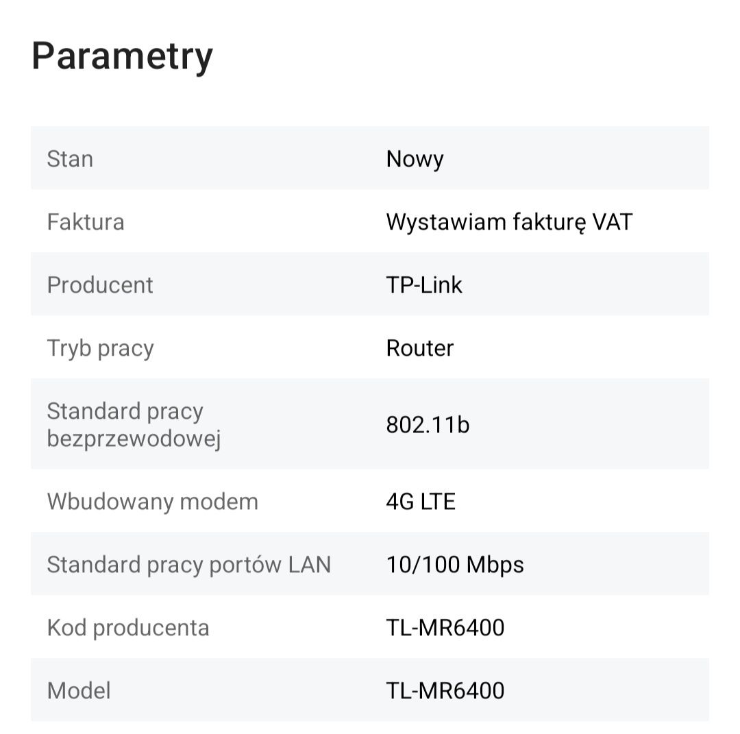 Router TP-Link TL-MR6400, 802.11b, 802.11g, 802.11n (Wi-Fi 4)