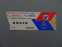 Bilhete futebol Benfica Porto VII Supertaça Cândido de Oliveira 1986