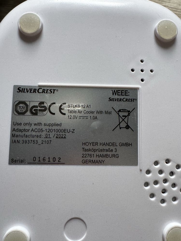 Wentylator biurkowy Silvercrest z mgiełką i led
