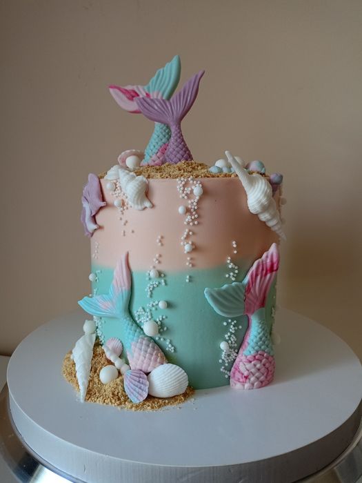 Ozdoby z masy cukrowej na tort syrenka ogon ryby ocean morze muszelki
