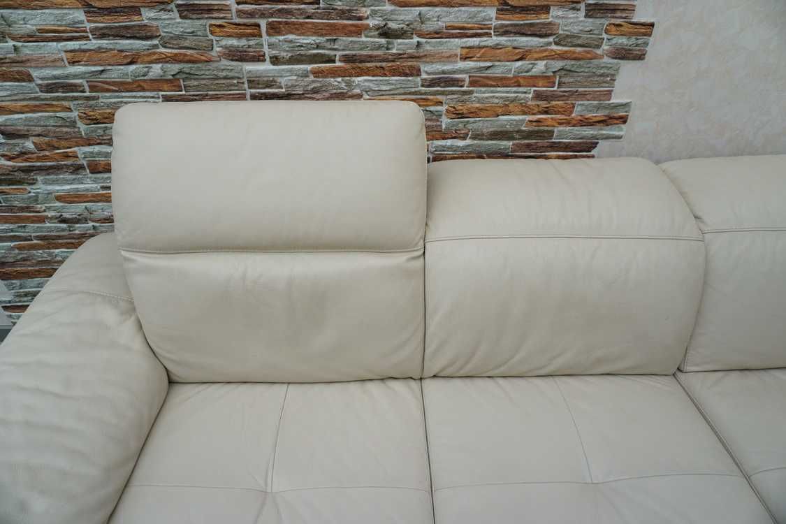 Narożnik sofa skóra nowoczesny styl jasny ecru 250x200  rabat -40%