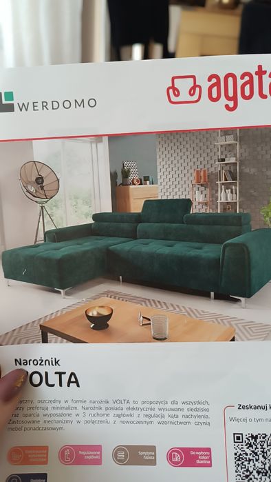 Duży narożnik Volta welur granatowy stan bardzo dobry