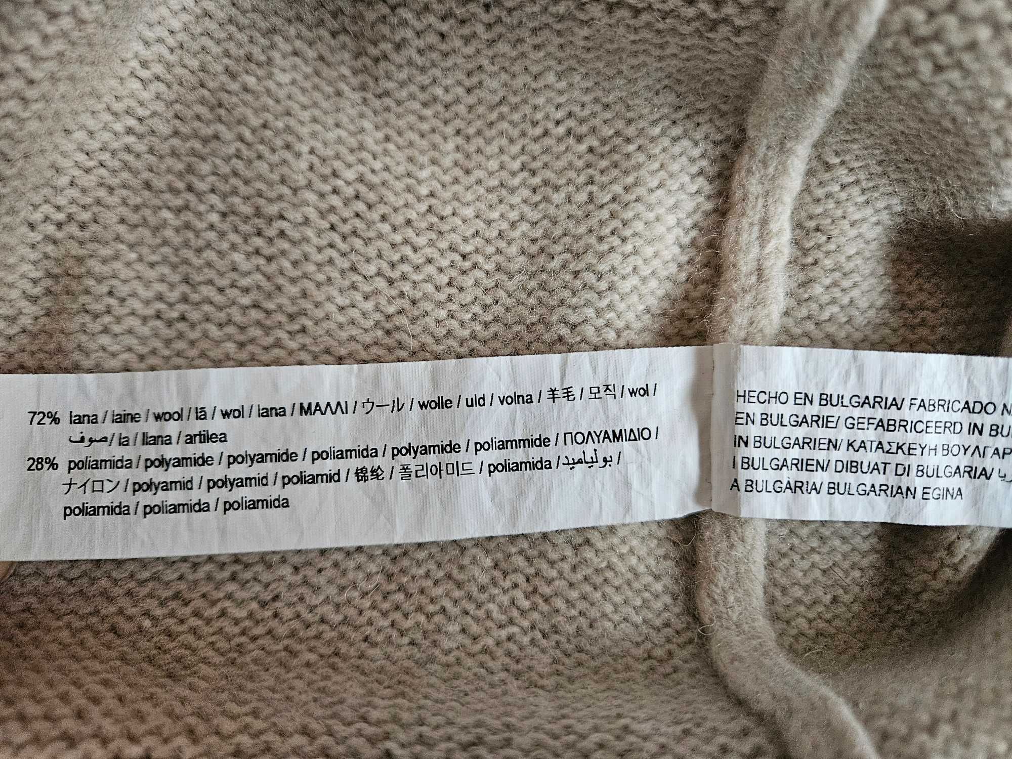 Gruby golf męski Zara kremowy/ecru, wełna+nylon, rozm. M