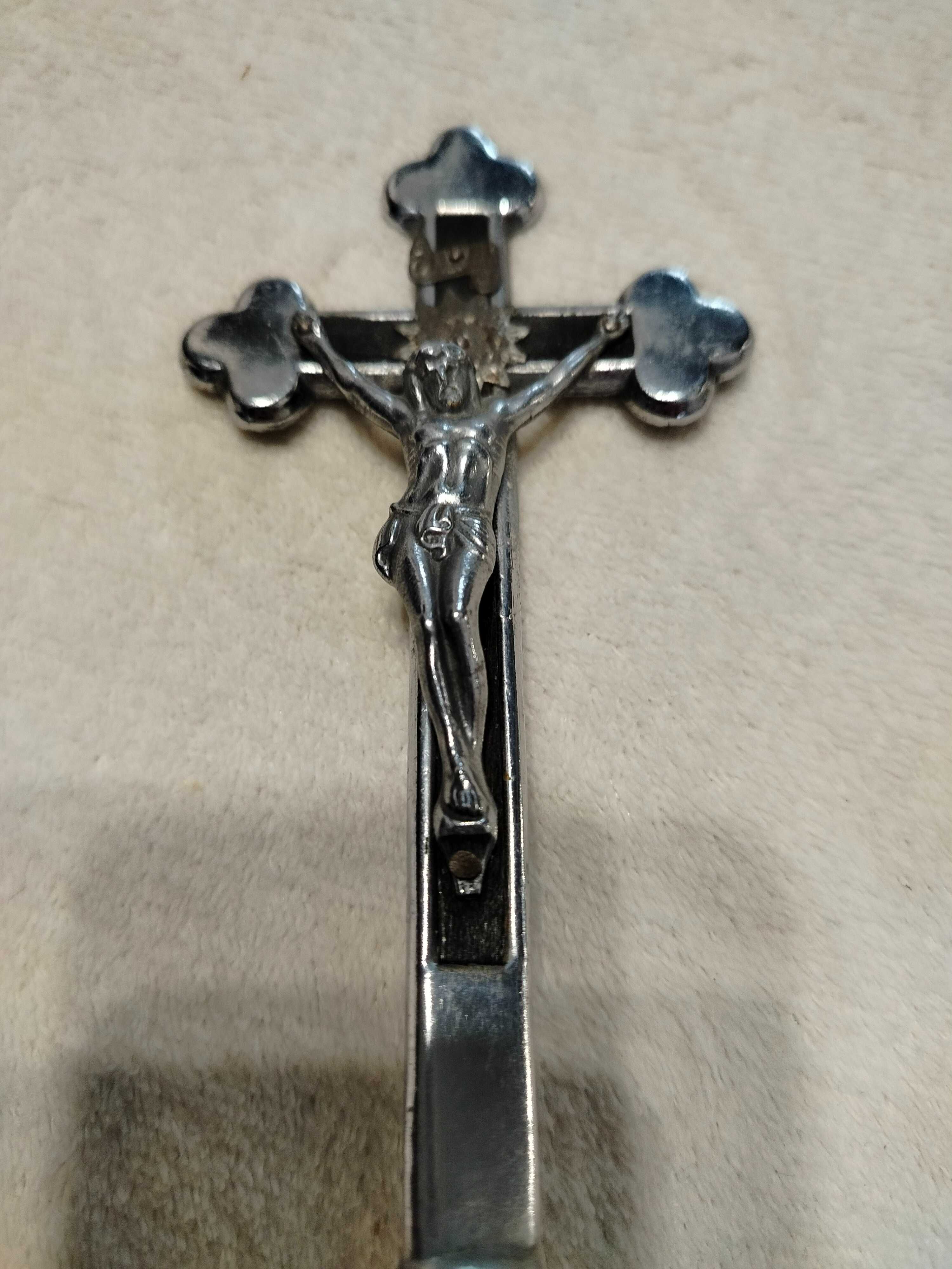 Stary metalowy stojący krzyż kolędowy z PRL 16 cm