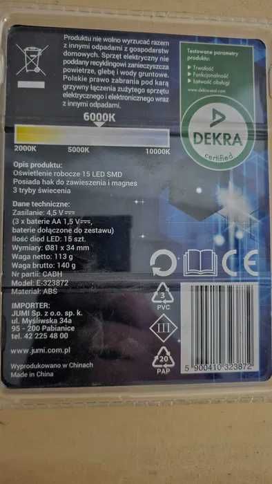 Lampka robocza LETHE 15 LED w zestawie 3 baterie AAA