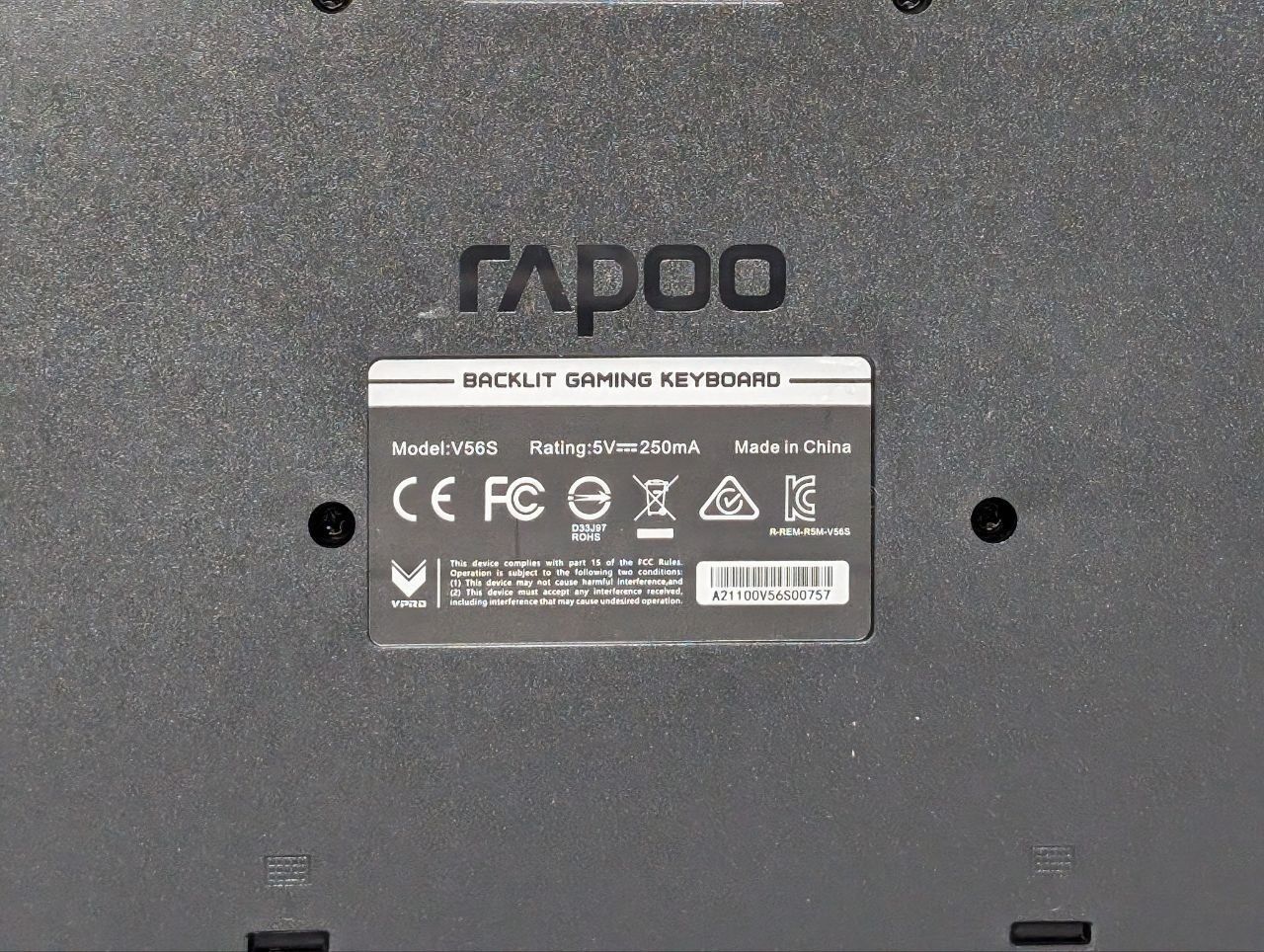 Дротова ігрова клавіатура Rapoo V56S з RGB-підсвічуванням DE