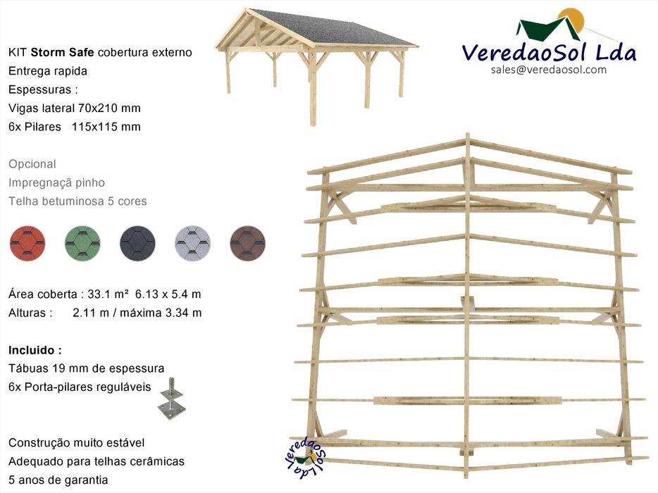 KIT Storm Safe 33m² - Estável otimo por telhas cerâmicas Casa madeira