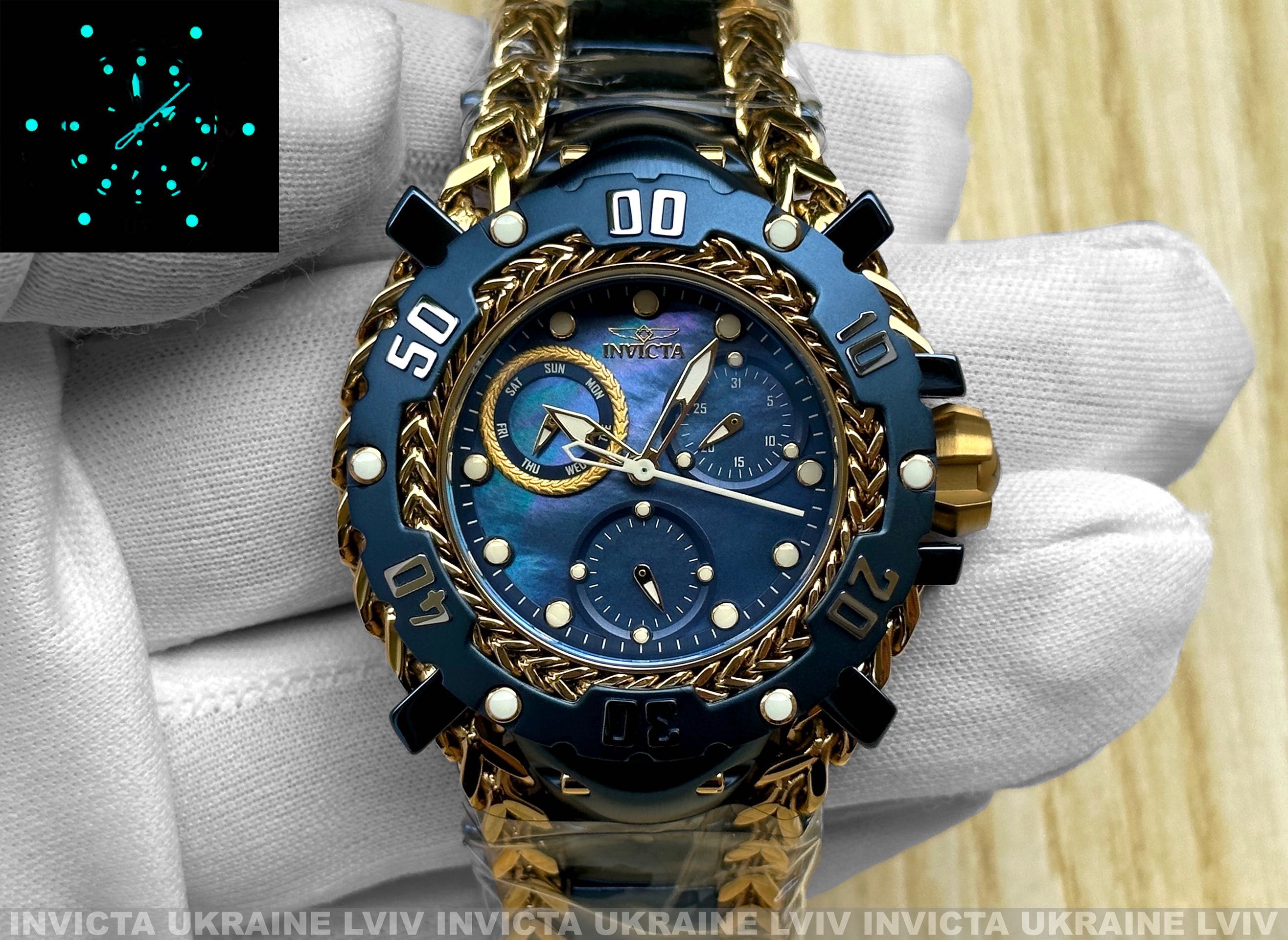 Женские часы Invicta Gladiator 42241 Mother of Pearl 43 mm Gold Blue