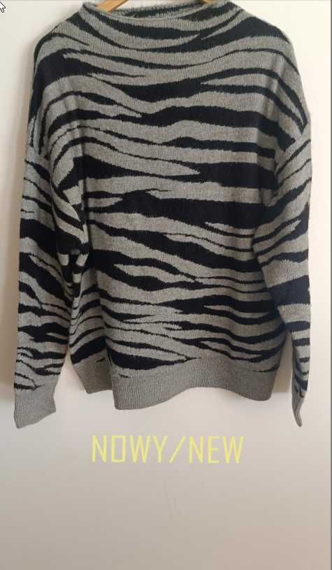 Nowy sweter damski L 44 46 zebra tygrys