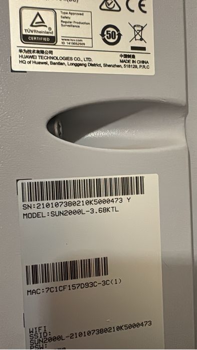 Inversor Huawei SUN2000-3,68 KTL-1 + medidor consumos + quadro proteca