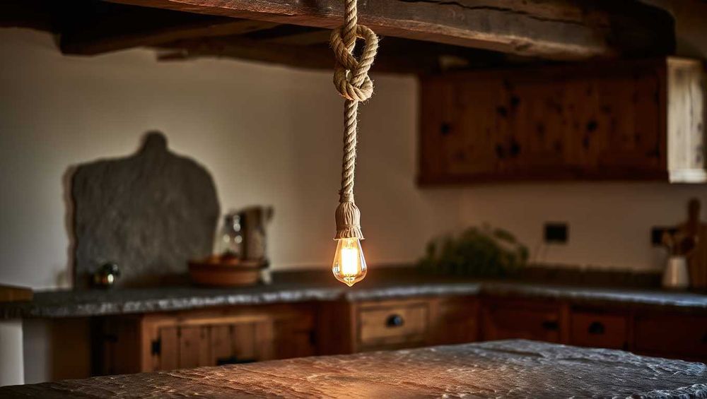 Candeeiro de Teto em Corda Rústica – Estilo Vintage | Suporte E27