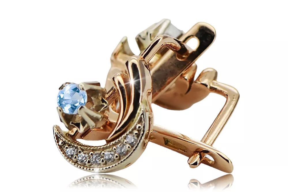 Kolczyki z brylantami i akwamarynem 14k różowego złota ved093rw-aq Wr