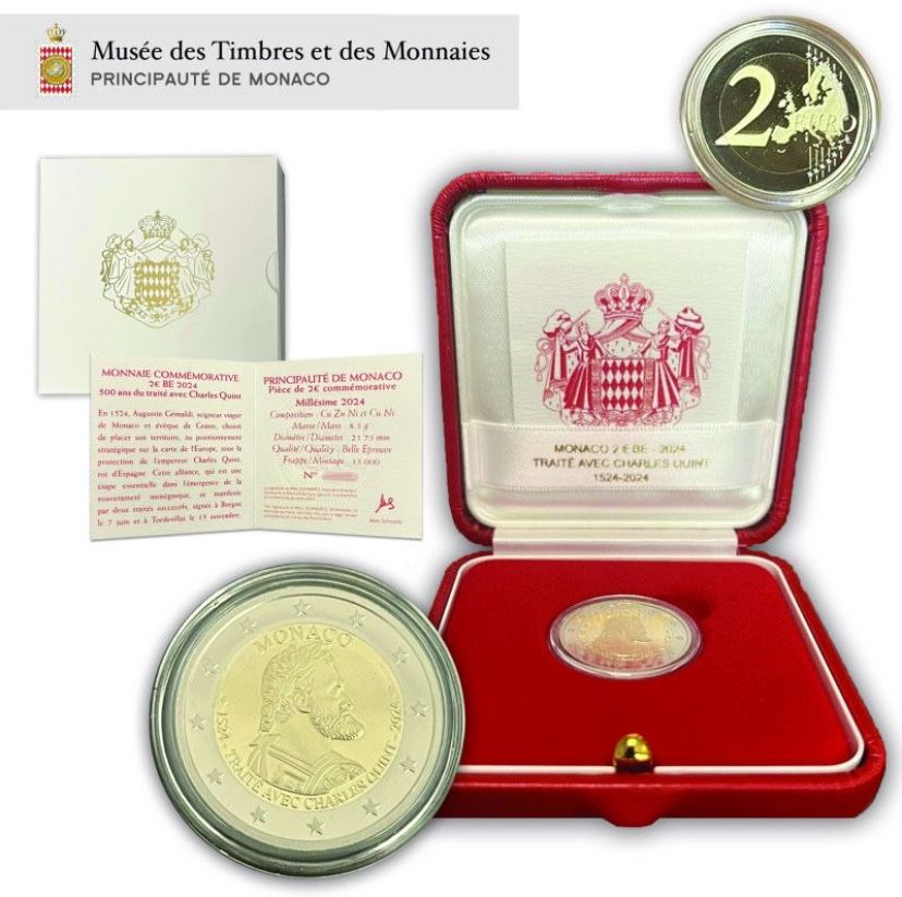 Moeda comemorativa 2€ do Mónaco 2024 Aniversário Tratado de Burgos