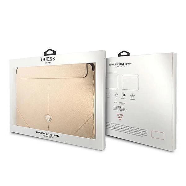 Pokrowiec Guess Saffiano Triangle Logo na laptopa 14'' - beżowy