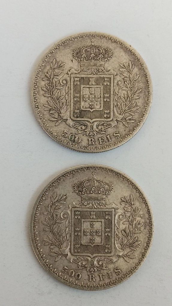 Moedas prata 916,6. De D. Carlos l de 500 réis