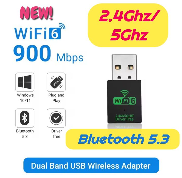 ТОП! USB WiFi6 2.4/5Ghz Bluetooth 5.3 адаптер