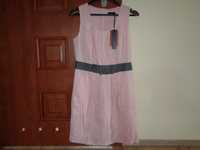 CARRY formal nowa lniana pastelowa pudrowa różowa sukienka OKAZJA r. L