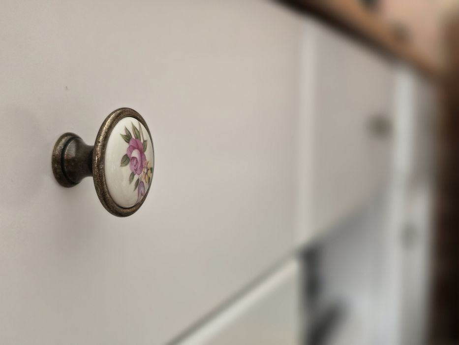 Komoda szafka audio HiFi RTV dębowa biała drewniana