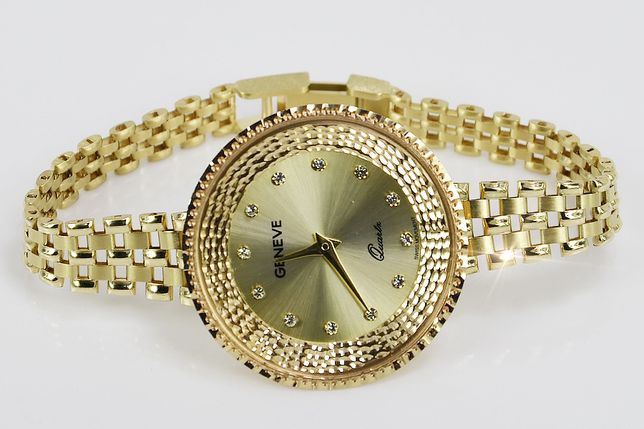 Prześliczny 14k złoty zegarek damski Geneve lw116y Ł