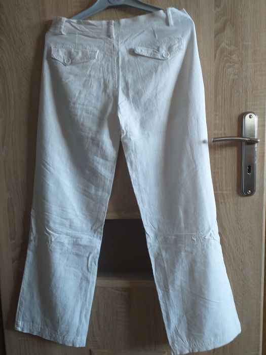 Damskie spodnie białe , len z wiskozą  M .