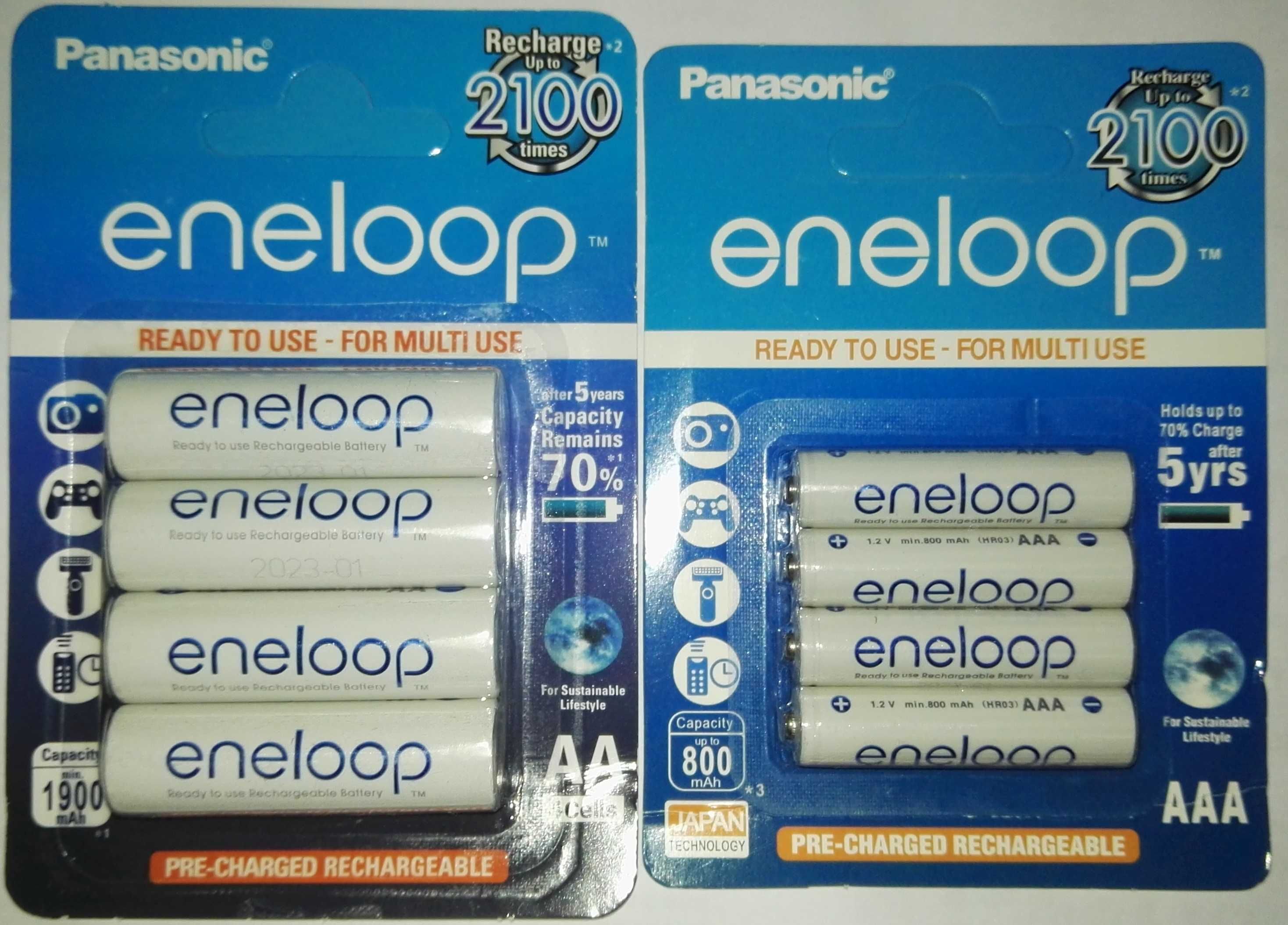 Аккумулятор (09-2023г.) Panasonic Eneloop AAA800мА;AA 1900mA