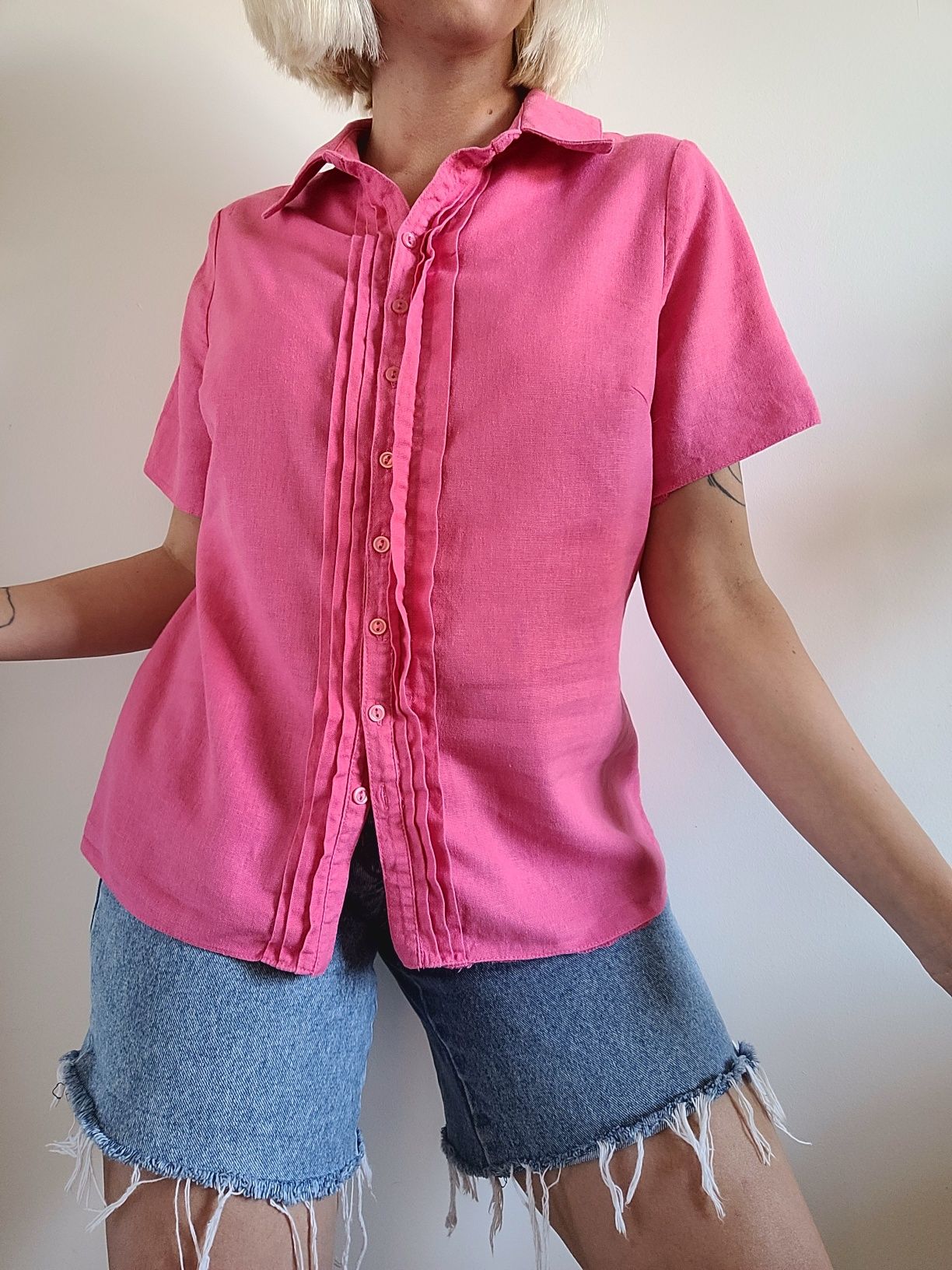 Różowa lniana koszula oversize vintage