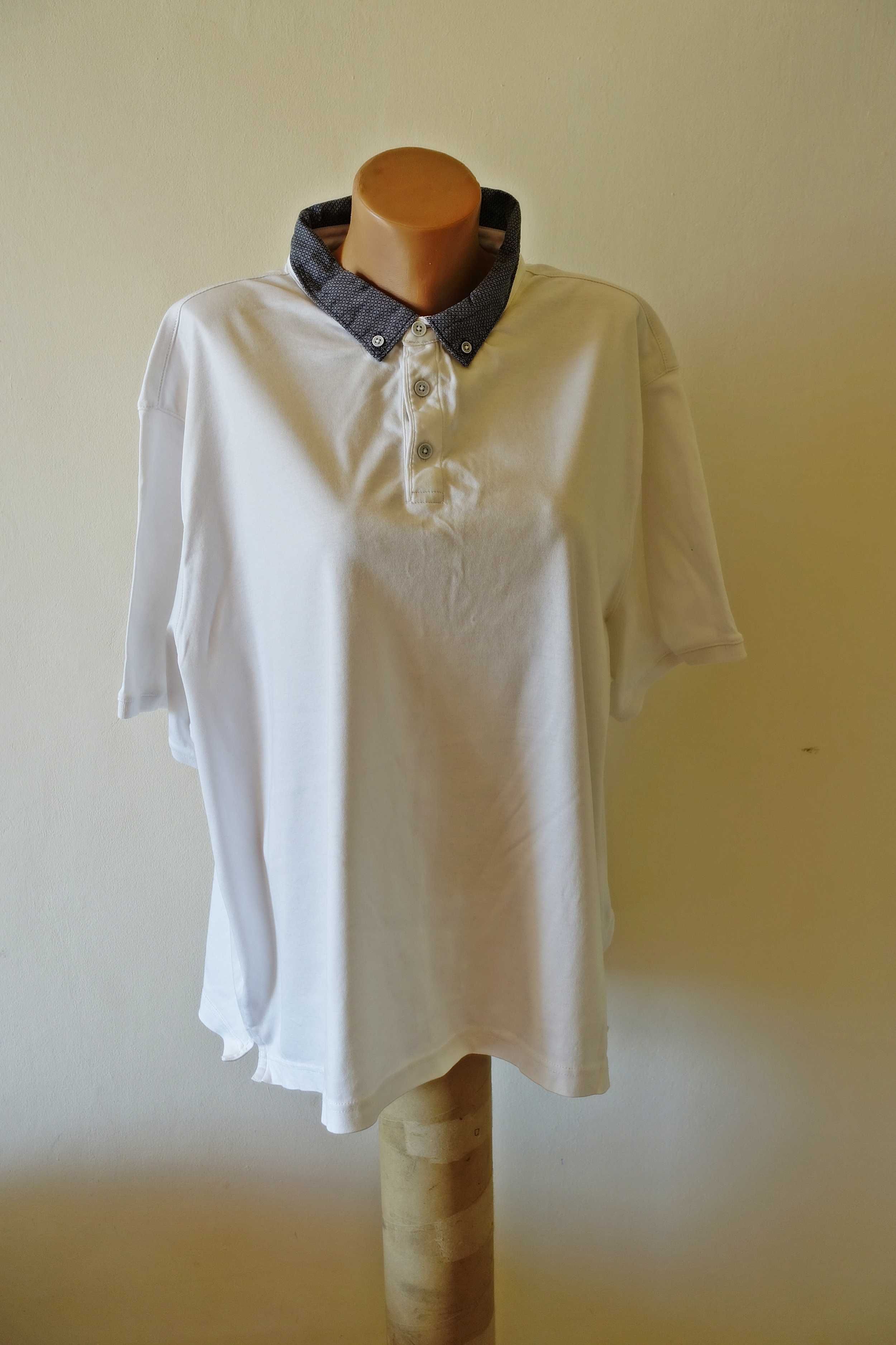 Polo koszulka męska biała z kolorowymi dodatkami rozmiar 3XL.