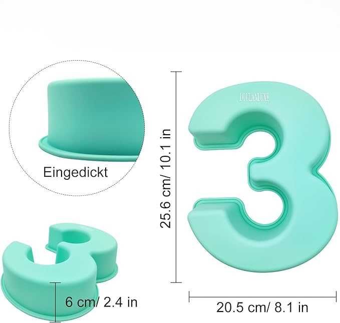 Silikonowa forma do pieczenia cyfr 3, nieprzywierająca