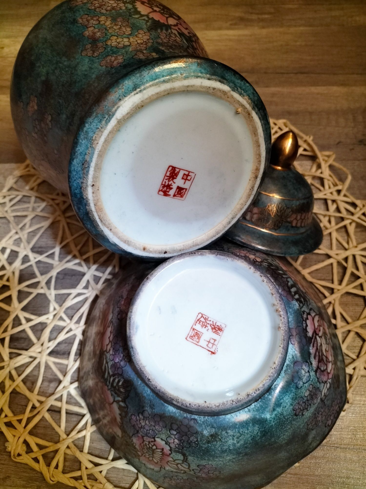 Vintage azjatycka porcelana amfora wazon i misa