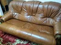 Продам диван и два кресла натуральная кожа, натуральный дуб, б/у
