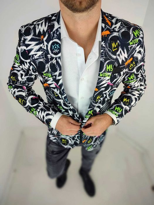 GIOVANNI PERA Marynarka męska czarna D607 kolorowa, OKO 64 4XL