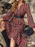 Sukienka Letnia Boho Maxi W Paski Z Bufiastymi Rękawami Casual Anany M