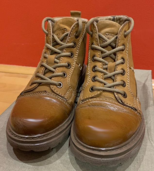 Brązowe trzewiki Buty Lasocki 37 botki trapery nubuk skóra zima camel