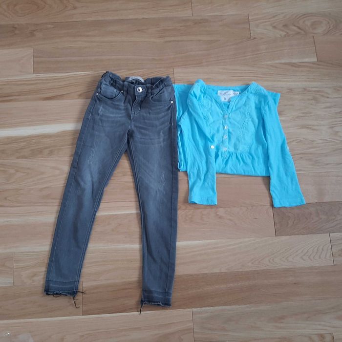 Bluzka bluzeczka koszulka tunika czarne spodnie rurki jeans 134 rozmia