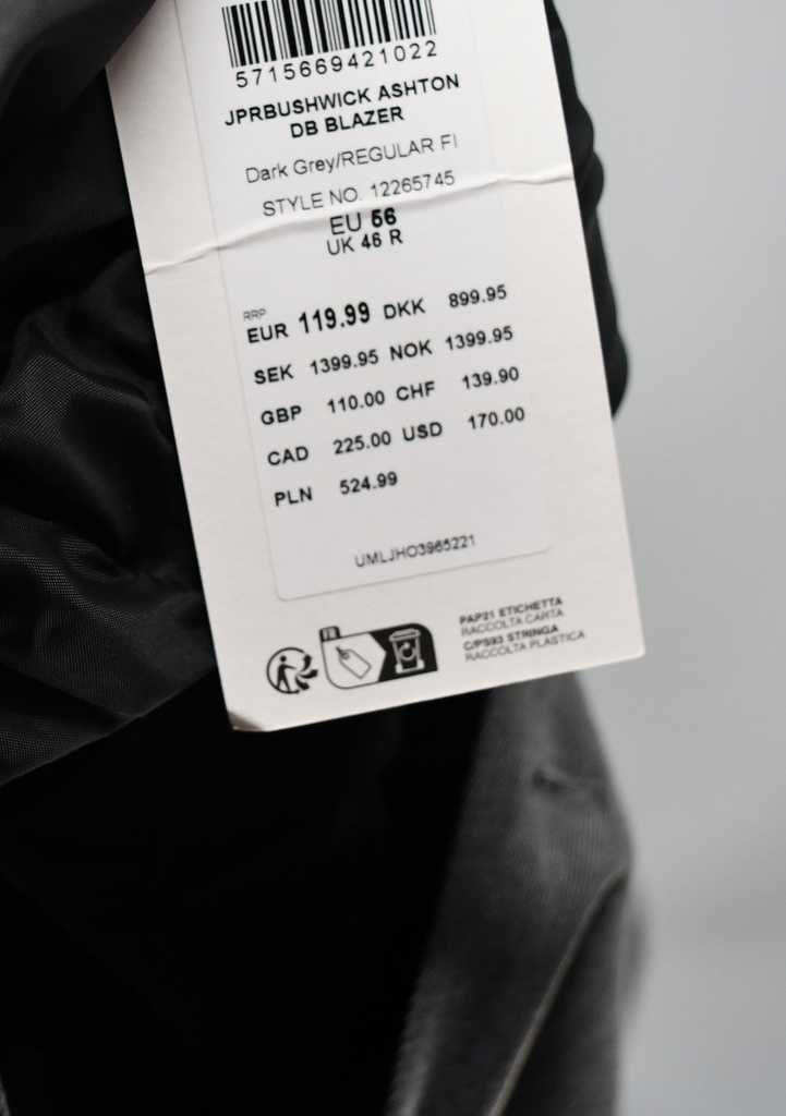 Elegancka marynarka dwurzędowa Jack&Jones 56 dark grey