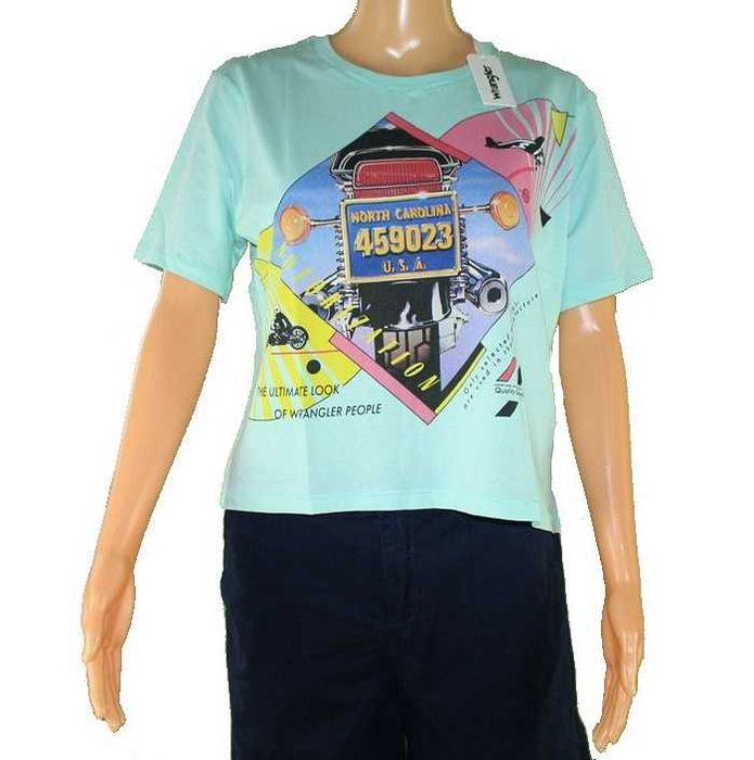 Damska koszulka Wrangler - seledynowa z grafiką t-shirt W7382EVWD - L