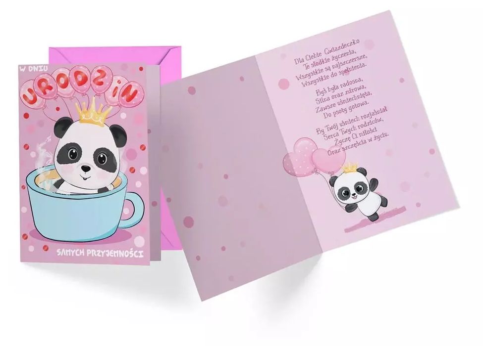 Karnet B6 PR-411 Urodziny dziecięce (panda). Kukartka