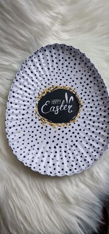 Metalowa tacka czarno-biała napis Happy Easter