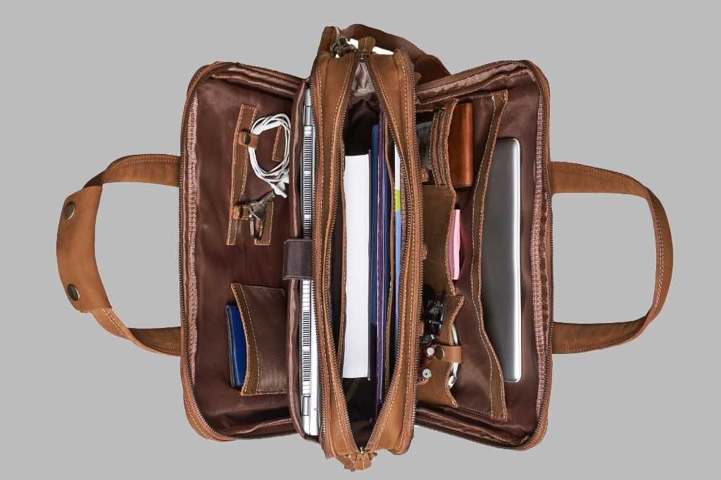 Torba męska skórzana na laptopa Duża jasny brąz Luxorro