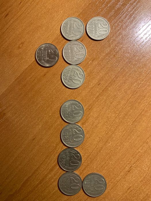 Монеты CCCР 20 копеек 1970г, 15 копеек 1968г, подборки  1-50 1961-1991