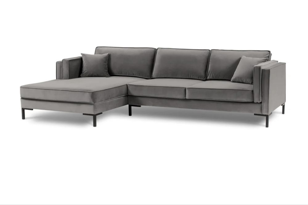 Narożnik aksamitny lewostronny LUIS jasnoszary z czarną podstawą