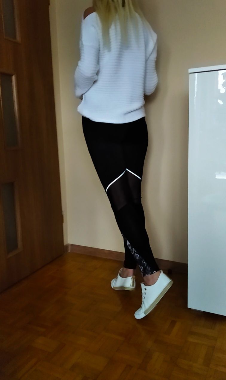Gratis wysyłka BAJECZNE spodnie legginsy damskie czarne tiul wzory M L