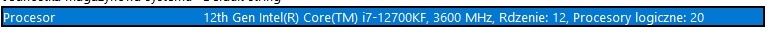 Intel i7 12700KF gwarancja ponad 2 lata