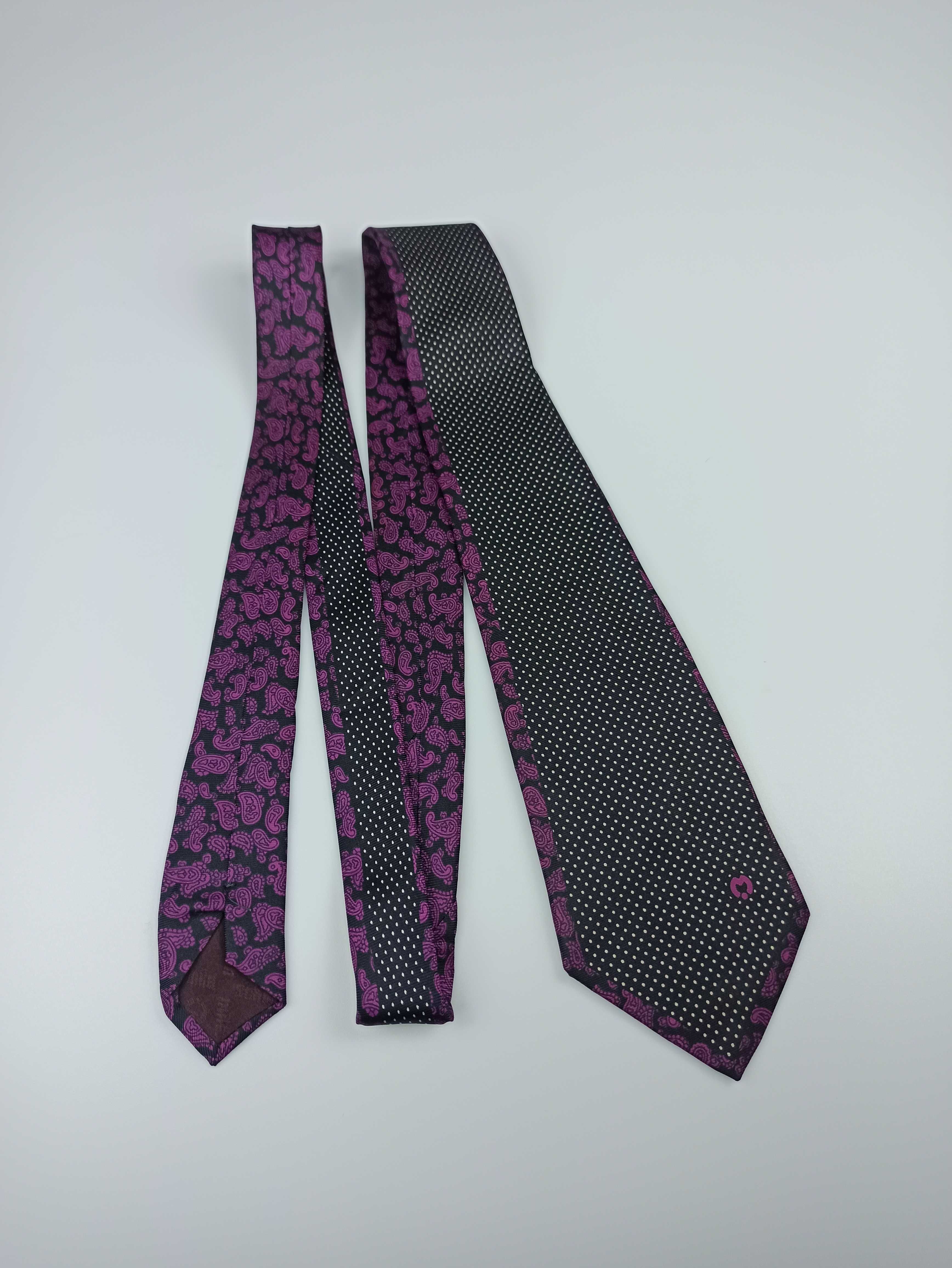 Mila Schon granatowy jedwabny krawat paisley vintage retro fa37