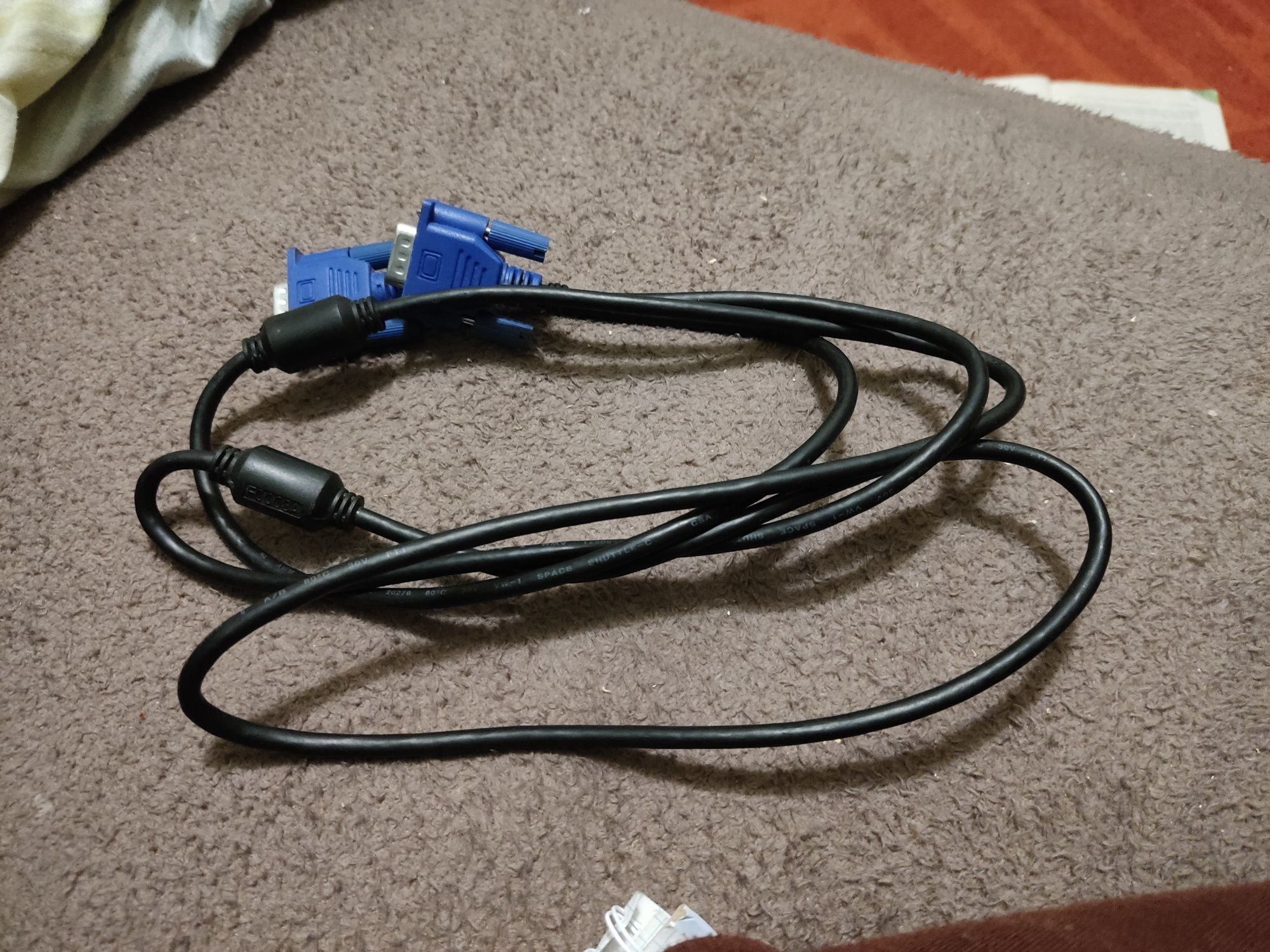 Кабель VGA 3+2 1.5 m, male to male (тато-тато), 2 фериту, чорно-синій,