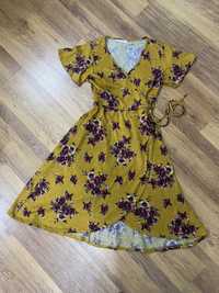 Vintage sukienka letnia Caution to the wind musztardowa retro L