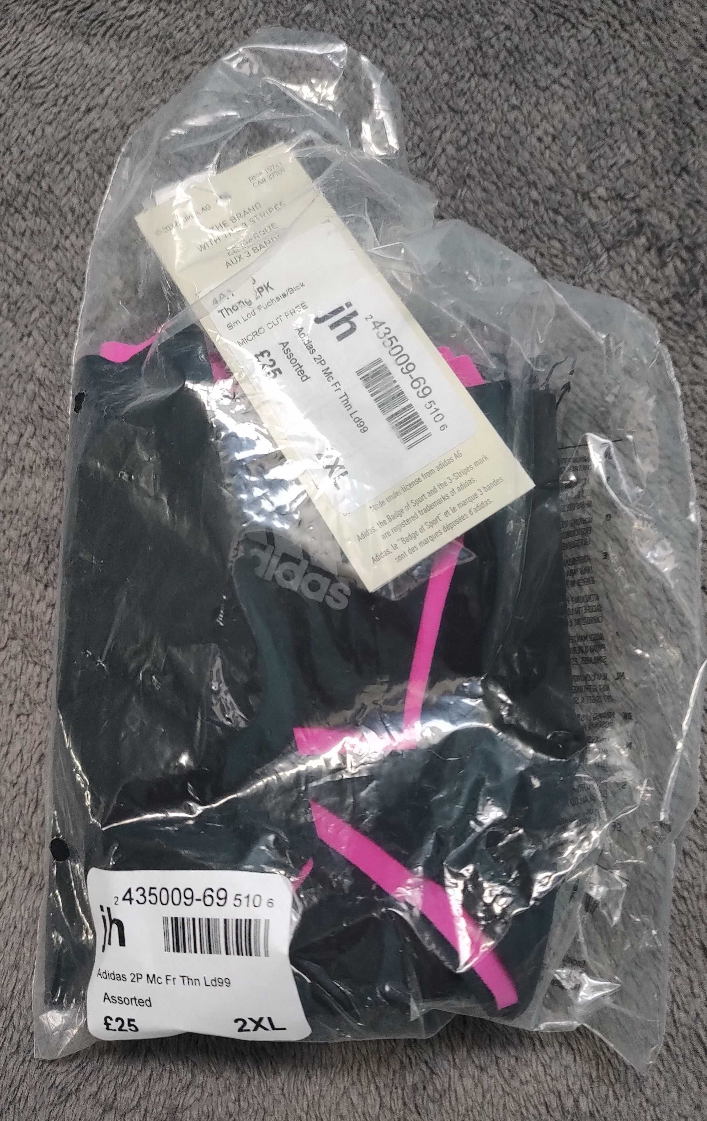 adidas micro cut stringi 2-Pack dwupak XXL czarne i różowe 2XL